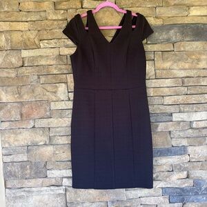 The Limited Black Sheath Midi Dress V-Neck Cap‎ Sleeve